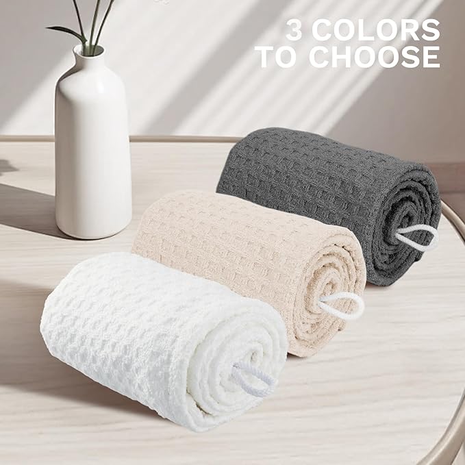 MaopaoBeauty Hair Towel Terry Cloth Absorbent Dry Anti Frizz Twist Plopping Curly Shower for Women Wet Hair 1Pack Grey Waffle Long Hair Head Wraps Quick Dry Hair Drying Towels Button