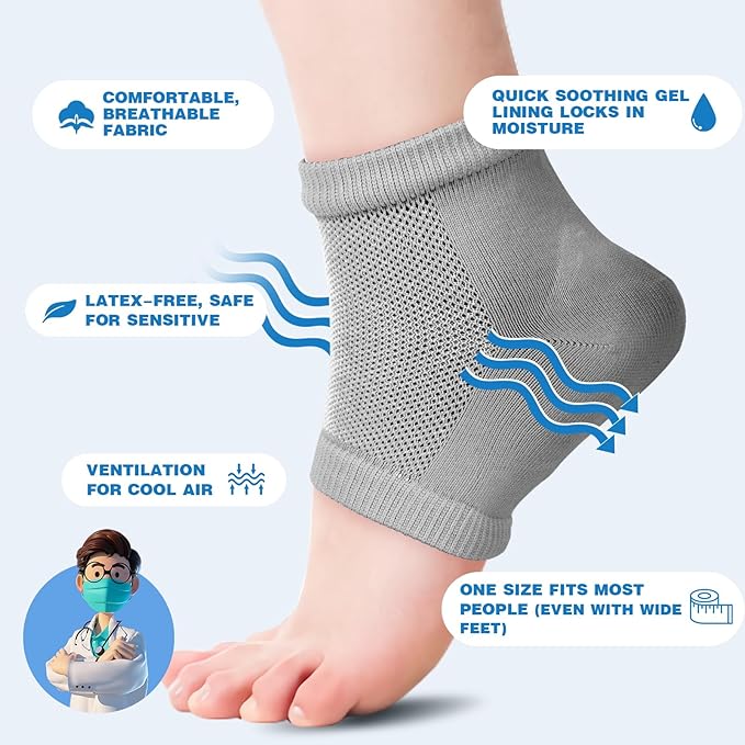 TEAWOO Moisturizing Toeless Socks for Cracked Heels - Heel Repair, Hydrate Dry Feet