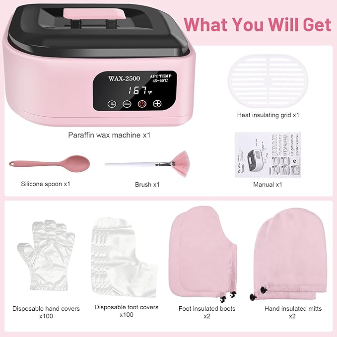 Yofuly Hand Wax Paraffin Machine for Arthritis, 3500ml Electric Digital Screen Paraffin Wax Warmer for Hands and Feet Treatment, Home Spa Paraffin Hot Wax Bath Moisturizing Kit with Timer, Pink