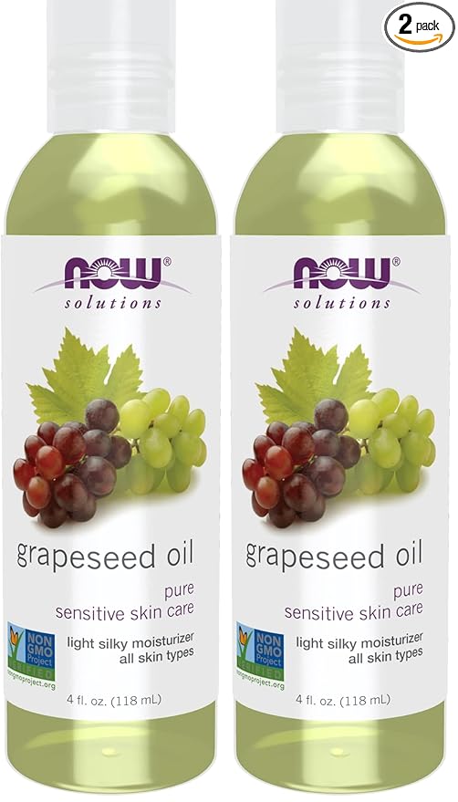 NOW Solutions, Grapeseed Oil, Skin Care for Sensitive Skin, Light Silky Moisturizer for All Skin Types, 4-Ounce (Pack of 2)