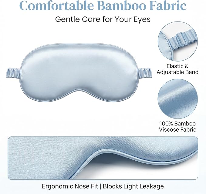 2Pcs Silk Sleeping Mask, Soft Breathable Blackout Eyeshade Comfortable Adjustable Satin Eye Shade for Women Sleep Travel Nap Bridesmaid Gifts (Blue, Black)