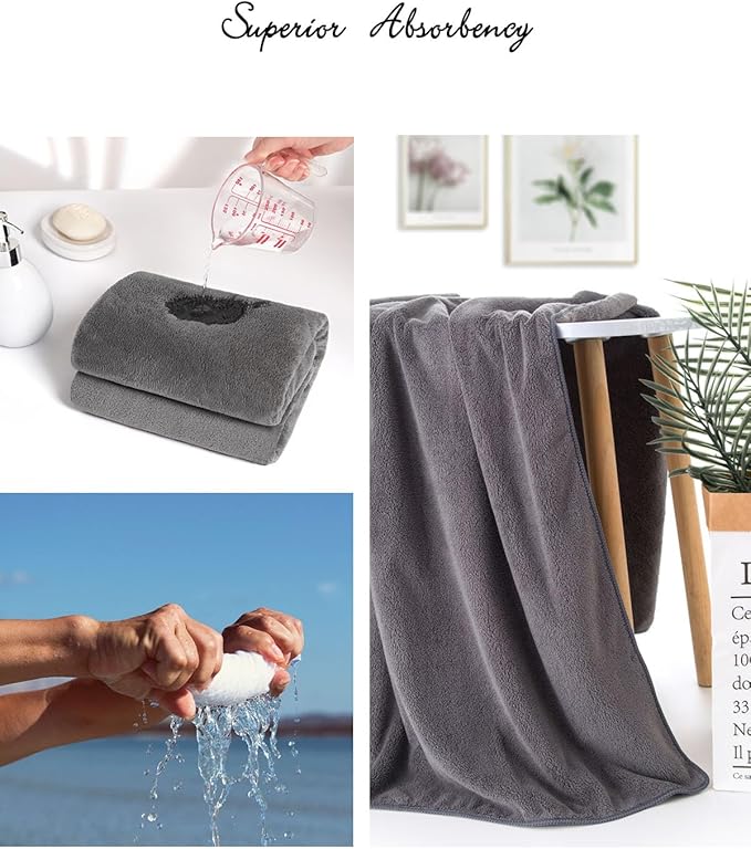 Lumimi Towels 6 Piece Multicolour Soft Microfiber Bath Towel Set Incredibly Absorbent Lightweight Quick Dry and Durable, 55" L x 27" W, 6 Pack White Dark Light Grey