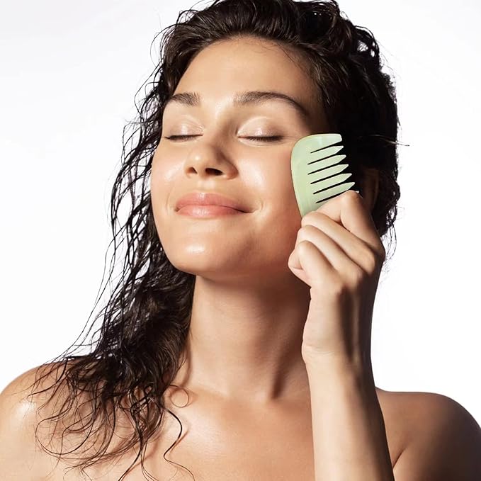 Scalp Massage Comb, Scalp Massager for Hair Growth, Head Scratcher for Itchy Scalp, Natural Gua Sha Jade Stone for Stress Relief, Meridian Brush