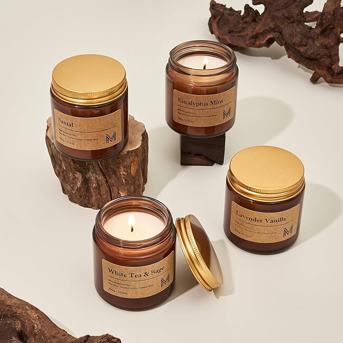 M&SENSE 4 Pack Candle Gift Set, Scented Candle Sets for Men and Women, Soy Wax Candles Home Scented, Long Lasting Amber Jar Candles for Mother's Day, Christmas, Holiday