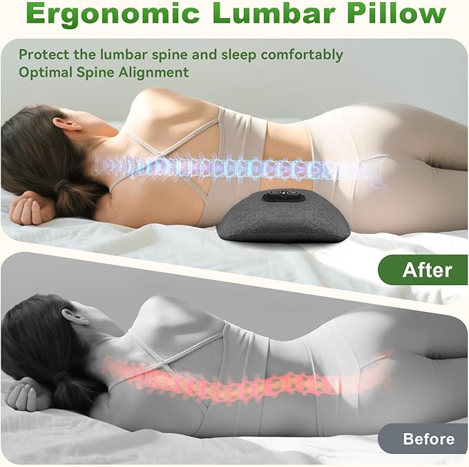 3 in 1 Electric Lumbar Massager Support Pillow - Lower Back Massager with Heat,Vibration & Airbag Traction,Smooth Triple Fusion Lumbar Support Massager for Lower Back Pain Relief FSA Eligible HSA