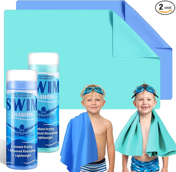 SmoothNovelty 2 Pack Swim Chamois Towel Water Absorbent Quick Dry Towel Shammy Chamois Cloth for Swimming Car Drying Diving Water Sports Beach Shower Pool Swimmer Gift