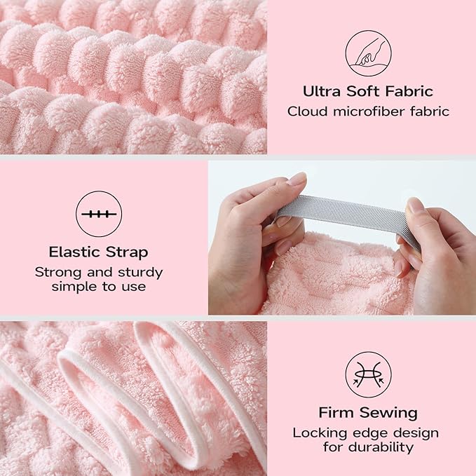 REDKISS 5 Pack Extra Large Hair Towels - Microfiber Hair Towel Wrap for Women, 23 x 47 inches Hair Towels with Elastic Strap, Super Soft Hair Drying Towels for Long, Thick, Curly Anti Frizz Turbans