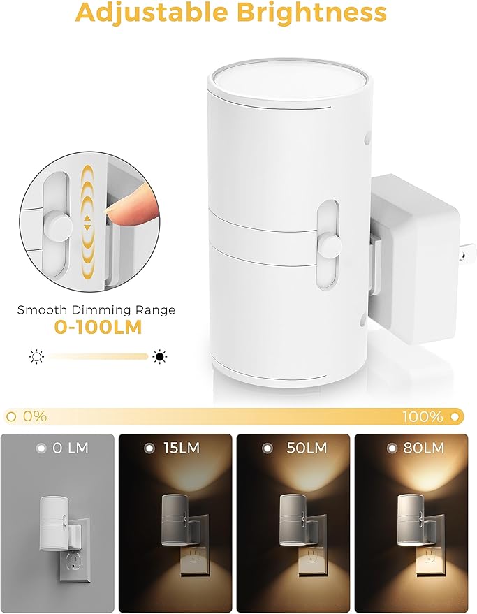 L LOHAS LED Night Light, Night Lights Plug into Wall, Dimmable Nightlight, 3000K Soft Light with Light Sensor, White Shade Nightlights Plug in Wall for Adults Hallway Bedroom Bathroom Kitchen, 4 Pack