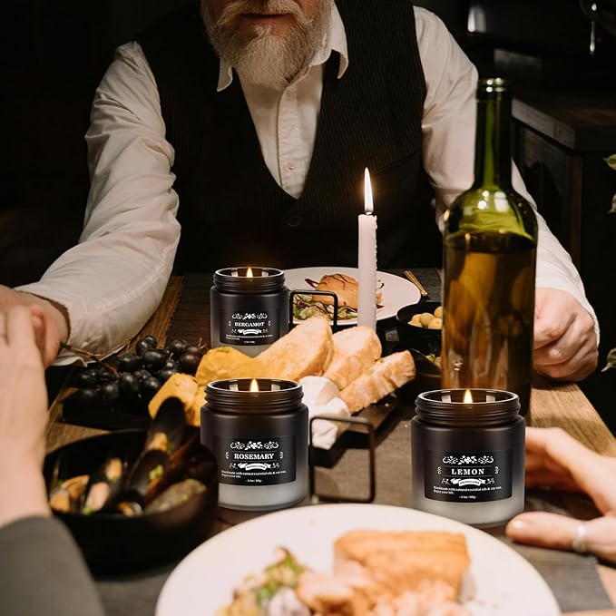 Fclayvts Scented Candles Set - 24 Pack Gradient Black Men Candles for Home Scented, 3.5 oz, Aromatherapy Soy Candle Gifts Set for Men, Birthday, Valentine, Christmas, Anniversary Present for Him