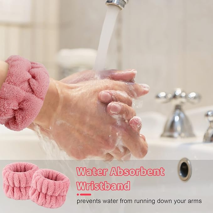 WHAVEL 6PCS Spa Headband and Wristbands Set, Face Wash Headband Wrist Bands for Washing Face Makeup Skincare Hair Band Skin Care Accessories Tools