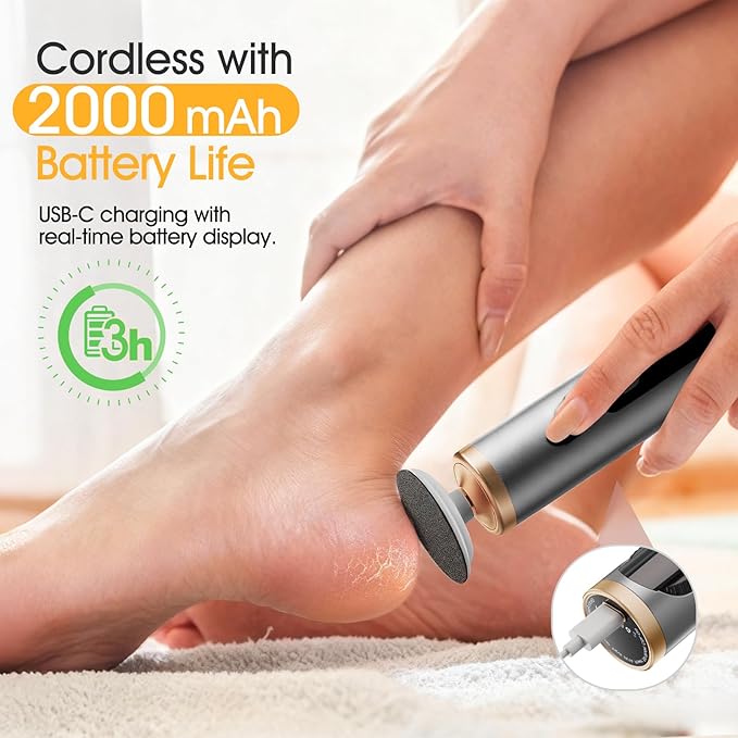 Electric Foot Callus Remover Rechargeable for Dry Foot Skin,FSA&HSA Electric Foot File for Dead Skin & Cracked Heel,Foot Callus Shaver with 2 Detachable Discs & 40 Sanding Papers