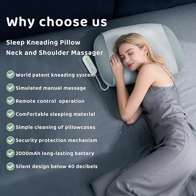 Zenopax Neck Massager for Pain Relief Deep Tissue-Human-Like Neck and Shoulder Massager with Heat,Cordless Rechargeable Sleeping Kneading Pillow