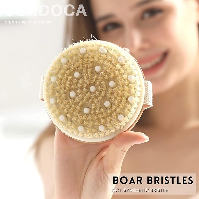 SURDOCA Dry Brushing Body Brush for Lymphatic Drainage, Wet & Dry Body Scrubber, Natural Exfoliating Brush, Blue