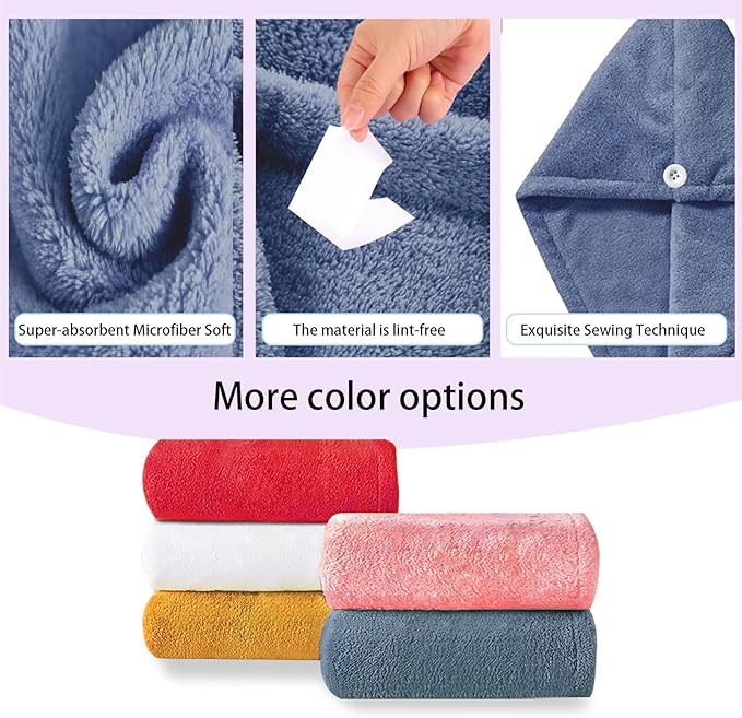 Microfiber Hair Drying Towel Wrap for Women, Hair Turbans Towel for Wet Hair,turbie Twist Hair Towels(The Color of the Picture is for Reference only) (Dark Blue-Double Layer)
