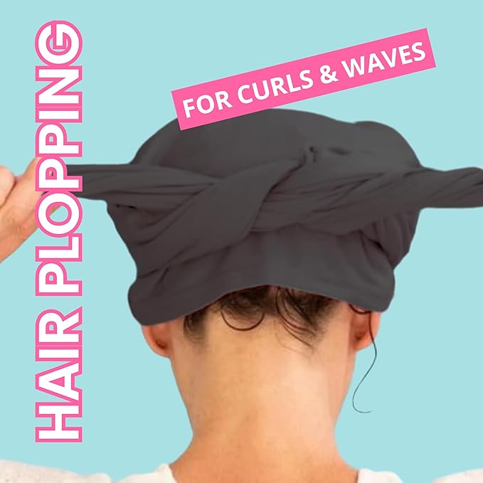 OOF! Halo T-Shirt Hair Towel | 100% Cotton Jersey Knit w/MoistureLock | No Microfiber | Reduce Cuticle Friction, Frizz & Breakage | Plopping Towel for Curly Hair | All Hair Types (Charcoal Gray)