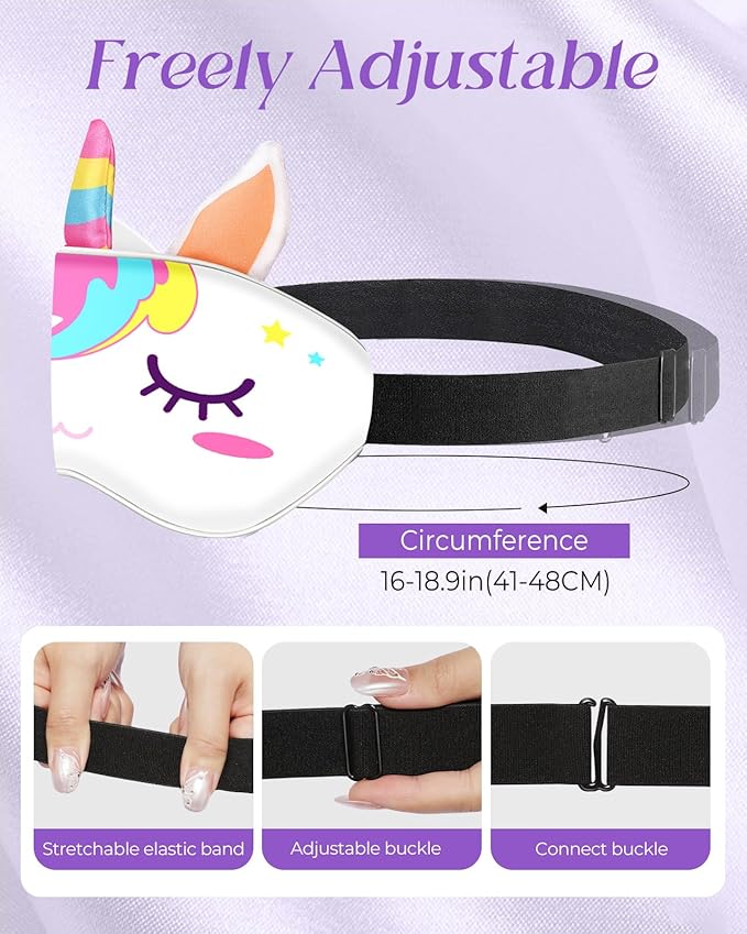 Miss Adola Sleep Mask for Kids - Valentines Gift for Kids Cute Silk Eye Cover for Sleeping Soft Kawaii Eyeshade Animal Eye Blindfold with Adjustable Strap for Girls Teens, Unicorn