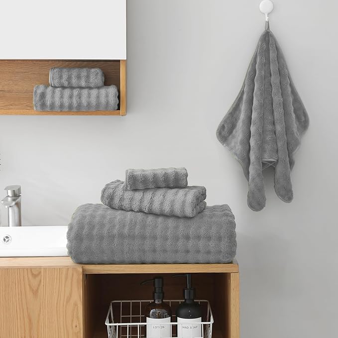 KBY Bath Towels Set 6 Piece 40x80 Inches，2 Extra Large Bath Sheets 2 Hand Towels 2 Washcloths，Highly Absorbent Quick Dry Microfiber,Ultra Soft Towel Set for Bathroom，Spa，Gym， Hotel(Gray