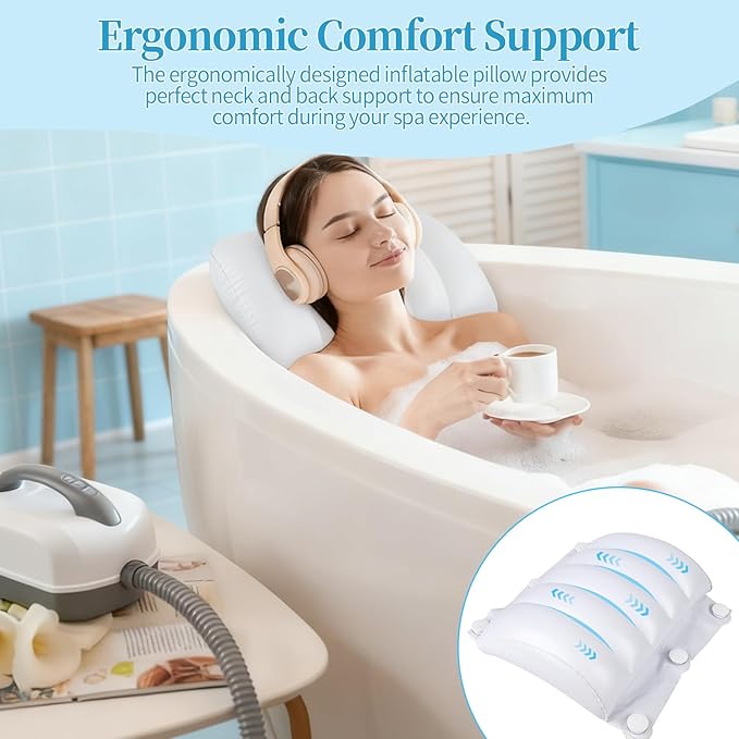 Crossing King Bubble Bath Mat Tub Spa Massager - Spa Mat for Smooth Bathtub, Non-Slip Suction Cups, Upgraded Noise-Reducing Machine, 6-Speed Bubbles, Pillow and Remote for Relaxation, 45*17in (Gray)