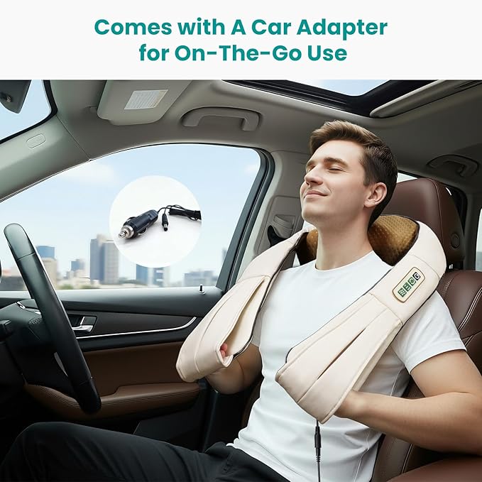 Nekteck Shiatsu Neck Massager with Heat for Pain Relief Deep Tissue, 2026 Upgraded 3D Back Shoulder Kneading Massage Pillow, Relaxation Gifts for Him Her Mom Dad Mother's Day, Beige (NOT Cordless)
