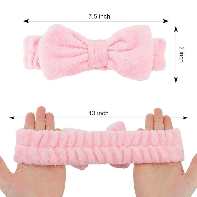 Casoty 10 Pcs Pink Makeup Headbands, Hair Band for Washing Face, Soft Coral Fleece Makeup Headband for Girls, Bow Hair Bands, Beauty Headbands for Face Washing Shower Skin Care Yoga