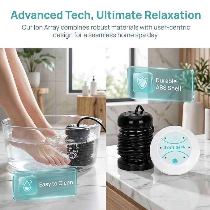 Ionic Foot Bath Detox Machine(No Basin), Foot Detox Machine to Remove Toxins, Portable Home Foot Spa, 2 Ion Arrays for Detox & Relaxation, Easy Clean, Perfect for Family/Gift/Self-Care