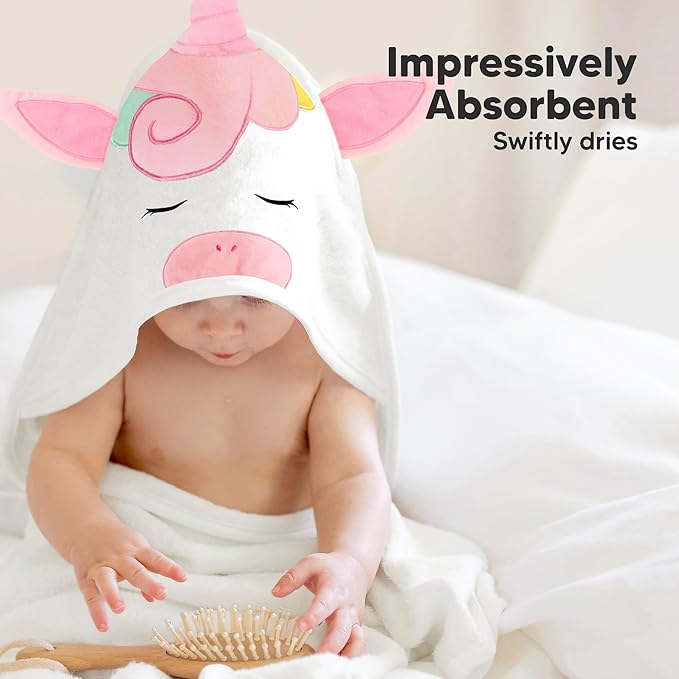 KeaBabies Hooded Baby Towel for Newborn - Viscose Derived from Bamboo Large Baby Bath Towels with Hood for Boys, Girls, Toddler, Extra Absorbent & Soft Newborn Bath Essentials (Unicorn, Regular)