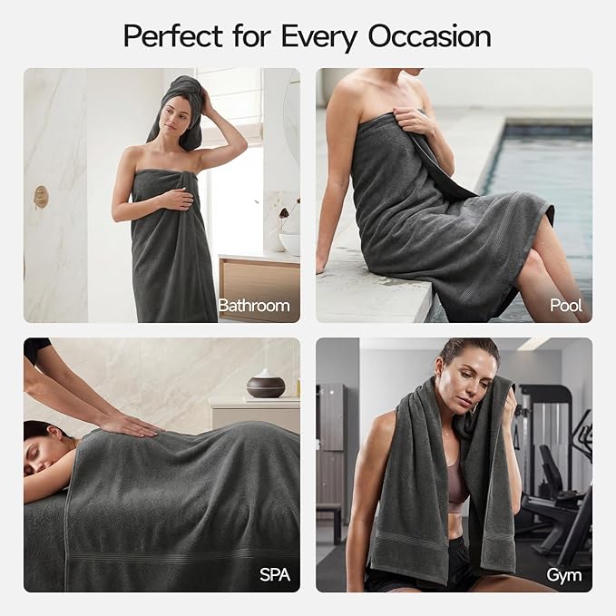 ecolook Bath Towels Set of 4,100% Cotton,27 x 55 Inches,Quick-Drying & Absorbent,Soft,Lightweight Towels for Bathroom,Shower,Spa, Gym & Hotel,Dark Gray
