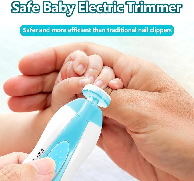 Qunlions life Baby Nail Trimmer Electric, 6 in 1 Rechargeable Baby Nail Clippers Manicure Set Grooming Kit for Toddler Infant or Adults (Blue)