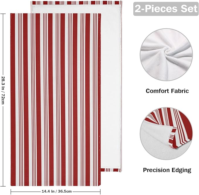 Abstract Red and White Striped Hand Towels for Bathroom Set of 2,Christmas Candy Cane Pattern Decorative Bathroom Towels for Bath,Face,Hair,Soft Absorbent Dish Towels for Kitchen Decor 28"x14"