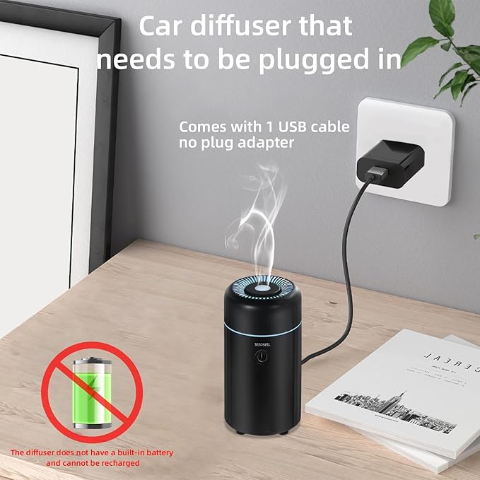 SEEDSEEL Car Aromatherapy Diffusers for Essential Oils，Mini USB Air Scent Small Humidifier with 7-LED Color Changing for Car Room Home Office Bedroom