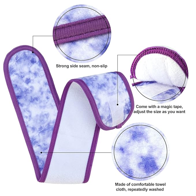 Denfany Spa Facial Headband 4 Pack Ultra Soft Adjustable Skincare for Face Washing, Shower, Facial Mask, Yoga