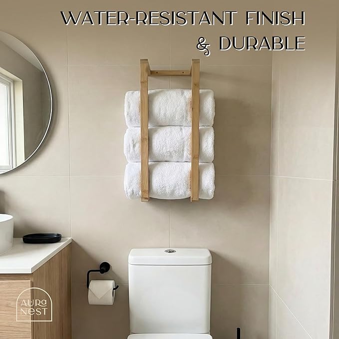 Bamboo Towel Racks - Vertical Wood Towel Rack Bamboo Bathroom Accessories, Storage, Wall Towel Rack for Rolled Towels for Bathroom Furniture, Spa Furniture and Decor (Natural, Medium)