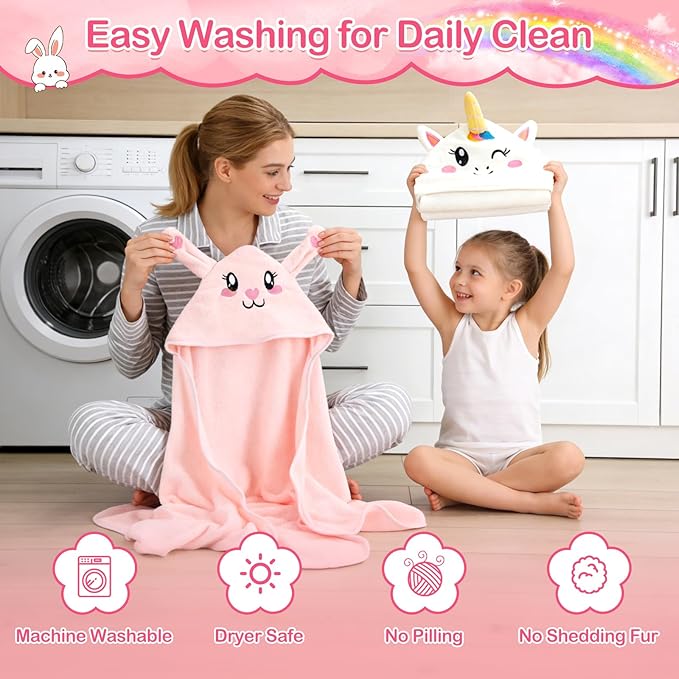 OFUSUY 12 PCS Baby Towels, 4 PCS Soft Hooded Baby Towels & 8 PCS Washcloths, Baby Bath Towels for Newborns, Infants & Toddlers- Coral Fleece, Soft & Ultra Absorbent, Cute Towel Gift for Girls & Boys