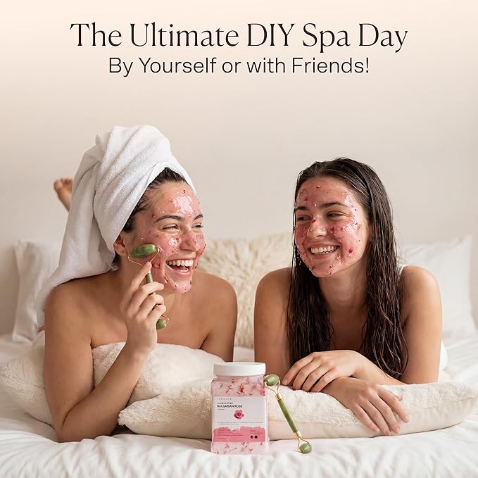 Jelly Face Mask for Facials - Bulgarian Rose Hydrating, Brightening & Nourishing Jelly Mask with Free Jade Roller & Spatula | Professional Hydrojelly Masks |Vajacial | 23 Oz | Mothers Day Gift for Mom