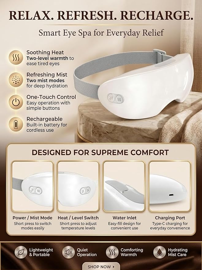 Beminda Steam Eye Therapy, Beminda Steam Therapy Pro, Steam Eye Mask for Dry Eyes, Adjustable Eye Steamer with Heat & Smart Nano Mist Moisturizing (Pro)