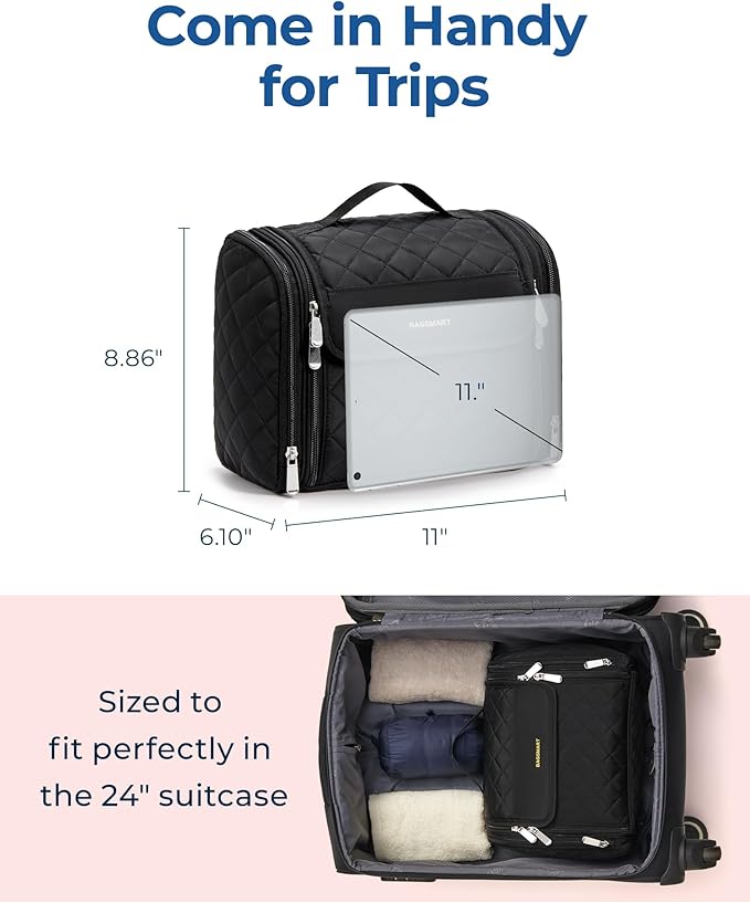BAGSMART Travel Toiletry Bag, Large Capacity Cosmetic Bags for Women with Hanging Hook, Water-resistant for Toiletries Accessories Brushes Sponge, With Handle