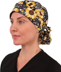 Sparkling EARTH Banded Bouffant Surgical Scrub Ponytail Working Caps and Built-in Sweatband - 100% Cotton - Made in The USA