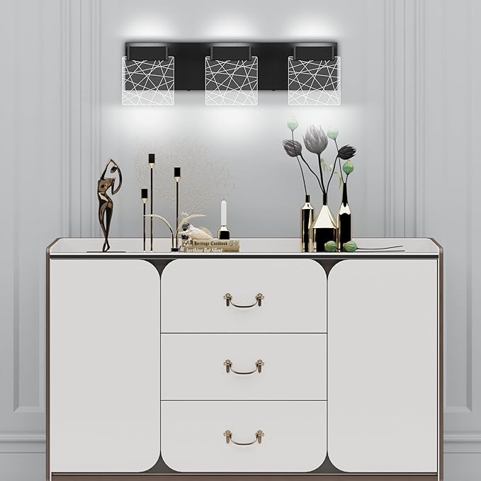 Aipsun Black Vanity Light Modern LED Bathroom Vanity Lighting Fixtures 3 Light Bathroom LED Wall Light 6000K