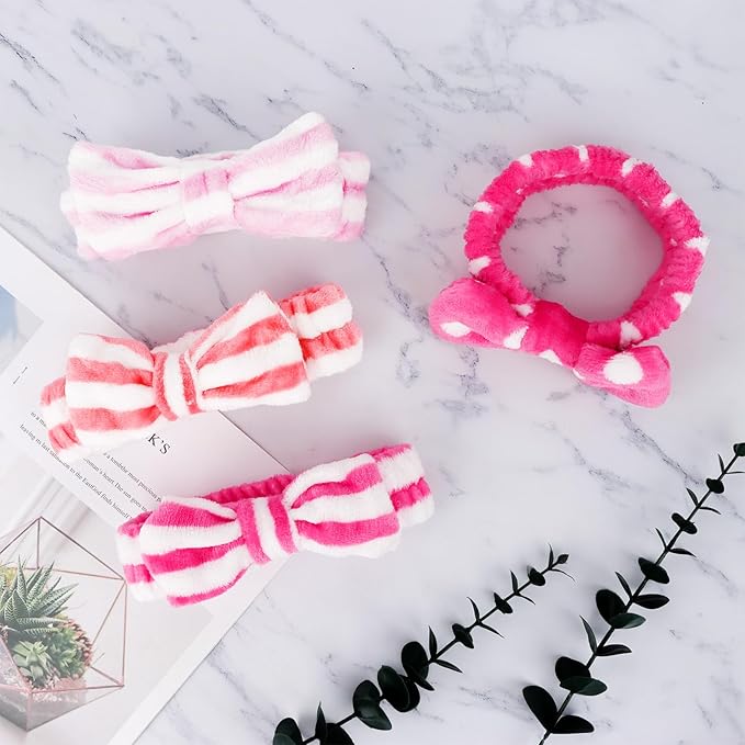 Ondder 8 Pcs Striped Spa Terry Cloth Headbands - Face Wash, Skincare, and Makeup Headbands with Cute Bow for Women