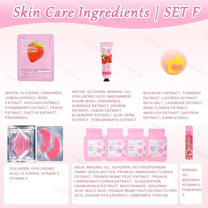 KYDA 84PCS SPA Party Supplies for Women, Face Mask, Hand Cream, Lip Balm, Under Eye Patches, Lips Mask, Skincare Set, Foot Bath Bomb and Hair Band, Spa Birthday Sleepover Party Supplies Slumber Party