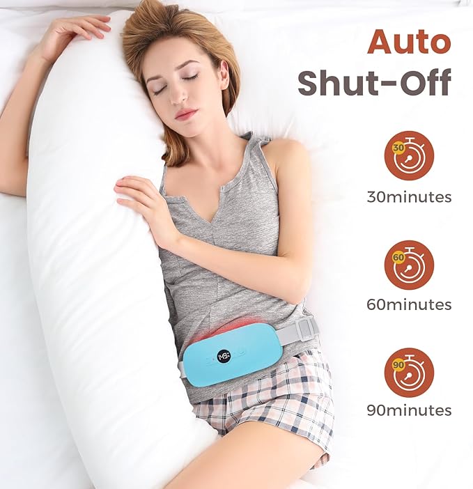 NOWWISH Heating Pad for Period Cramps Pain Relief, Portable Electric Cordless Menstrual Heating Pad Rechargeable with 6 Heat Levels and 6 Massage Modes, Mothers Day Gifts for Mom Daughter Wife, Blue