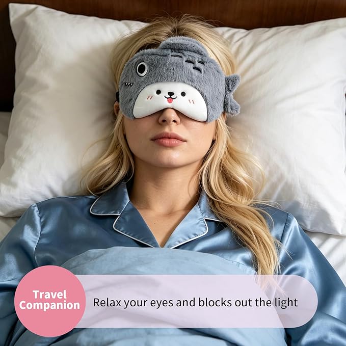 PERFECTSIGHT Sleep Eye Masks, Cute Sleep Eye Cover Lightweight Adjustable Eyeshade Mask Cover for Women Men Sleep Travel Nap, Gray Fish
