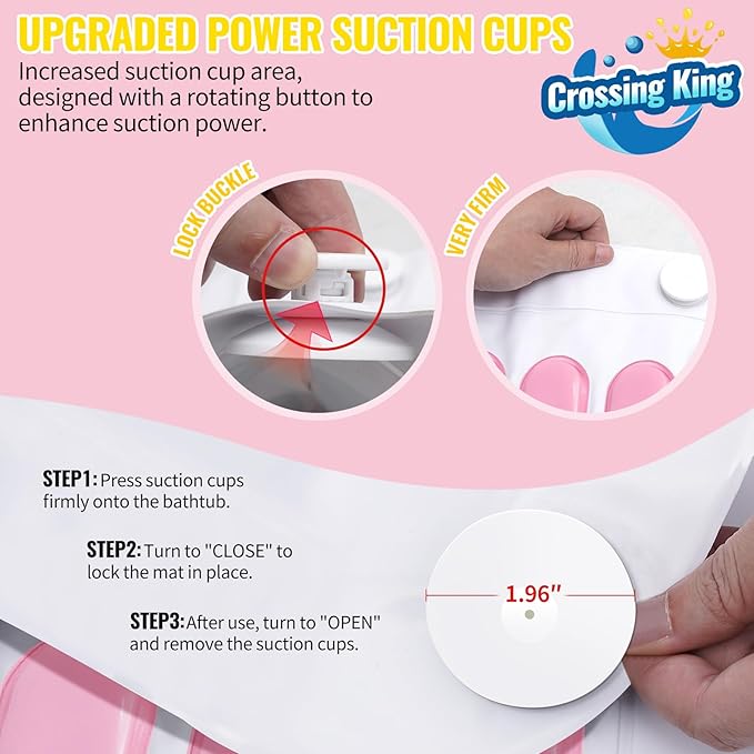 Crossing King Bubble Bath Mat Tub Spa Massager, Portable Spa Bubble Bath Massager with Upgraded Powerful Suction Cup, Electric Air Pump, Pillow and Remote Control for Relaxation 45 * 17in (Pink)