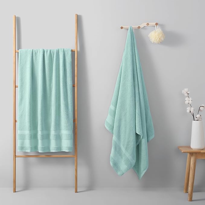 REDKISS 100% Cotton Bath Towels Set of 2, Extra Large Bath Sheets 35 X 70 Inches, 800G, Quick Dry, Ultra Soft & Super Absorbent Bathroom Towel Sets for Bathroom, Gym, Spa, Pool & Hotel, Blue