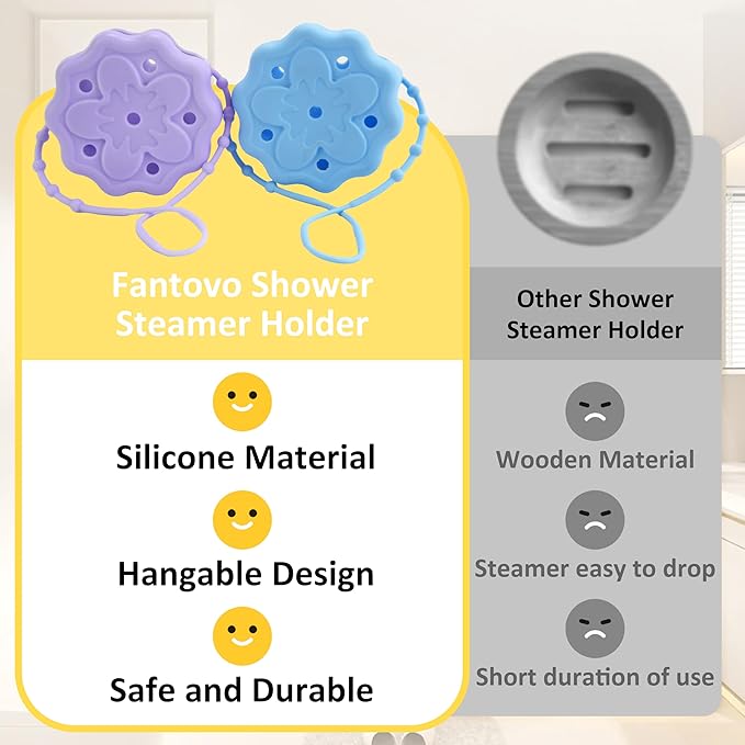 2 Packs Shower Steamer Tray, Hangable and Reusable Shower Steamer Holder/Hanger, Bath Bombs Shower Accessory, Aromatherapy Diffuser Containers, Silicone Material, Purple and Blue