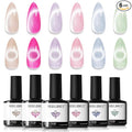 Modelones Cat Eye Gel Nail Polish, 6 Colors Glitter Summer Pink Blue Green Blue Gel Polish Set with Magnet Sparkle Translucent Nail Polish Kit Soak Off Led Nail Art Manicure Salon DIY Gifts