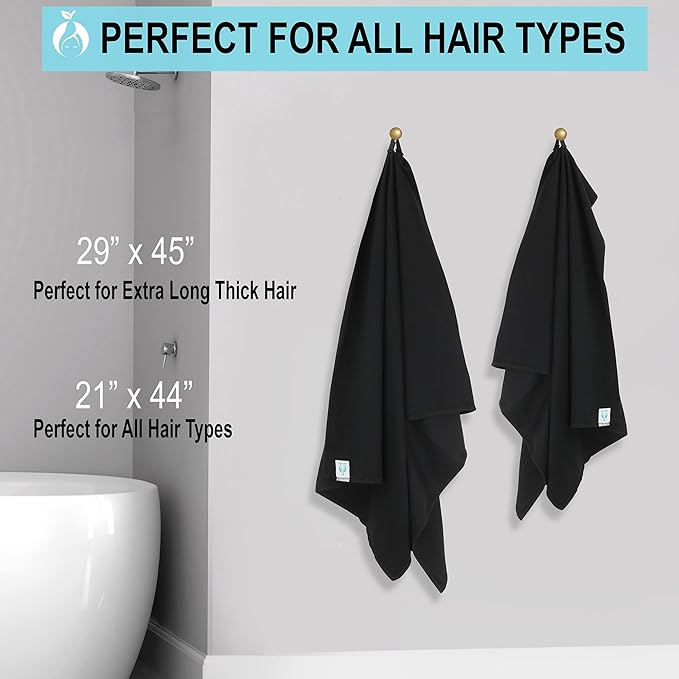 Hair RePear The Ultimate Hair Towel – Generous 29" x 45" Cotton Hair Towel for Long Thick Hair, Anti-Frizz Microfiber Alternative, Reduces Breakage, Gentle Fast Drying, No-Slip Fit