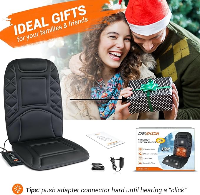 CARSHION Back Massager with Heat,Heated Seat Cover Cushion with 5 Vibrating Massage Nodes Chair Pad for Pain Relief Home Office Use