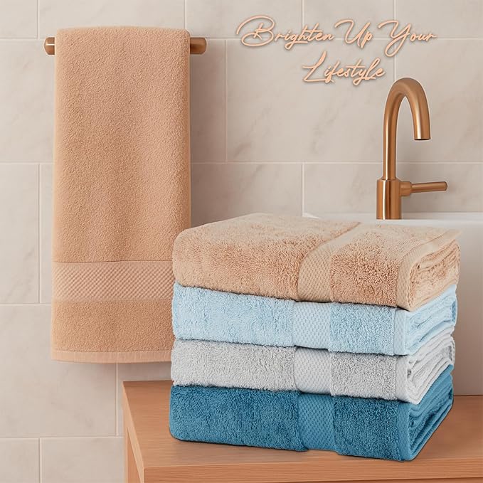 BolBom Towels 4 Pack Medium Bath Towel Set, 27“X54” Inches, 500 GSM 100% Ring Spun Cotton, Lightweight and Highly Absorbent Quick Drying Premium Towels for Hotel,Spa,Bath and Bathroom