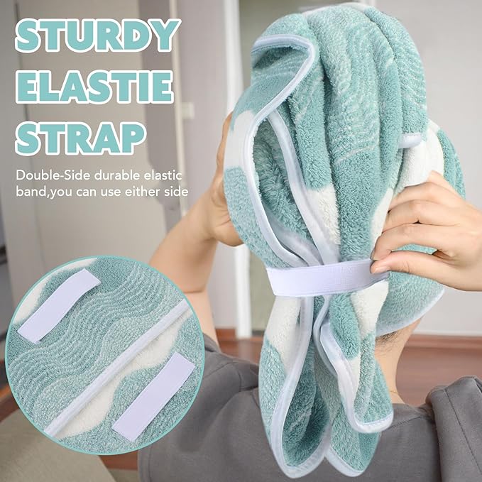 SUNLAND Microfiber Hair Towels Anti Frizz Hair Drying Towel Super Absorbent Fast Drying Turbans for Wet Curly Hair Soft Hair Towel Wrap with Elastic Band for All Hair Types 40 X 20 inches 2Pack